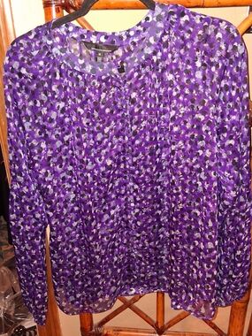 White House Black Market Purple Printed Blouse with Black Accents Matching Cami